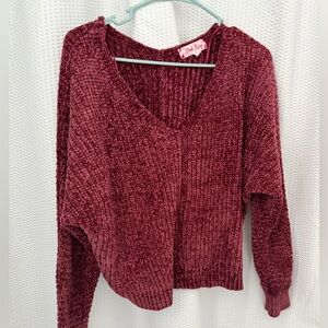 Pink Rose Deep Red V-Neck Sweater